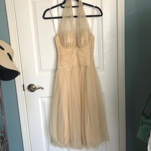 Badgley Mischka tea length champagne gown